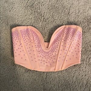 Pink Strapless Corset with Rhinestone Embellishments WILDLOVERS XS